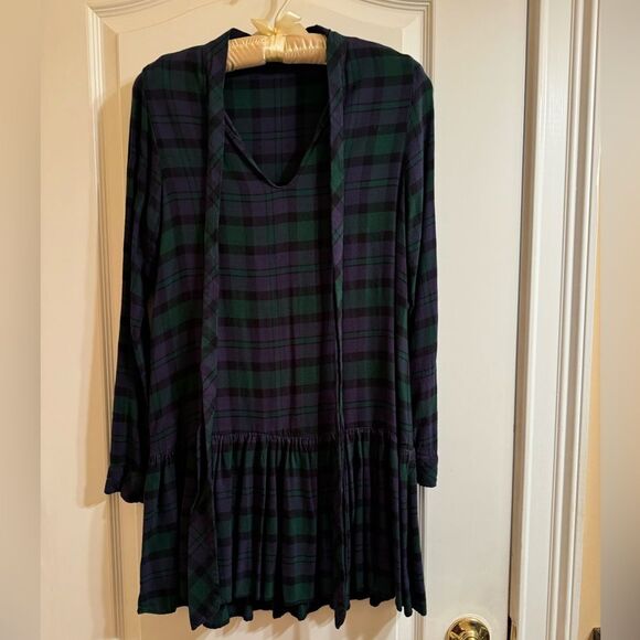 Zara Women’s Long Sleeve Plaid Style Dress In Purple Green And Black Size Medium - Picture 5 of 7